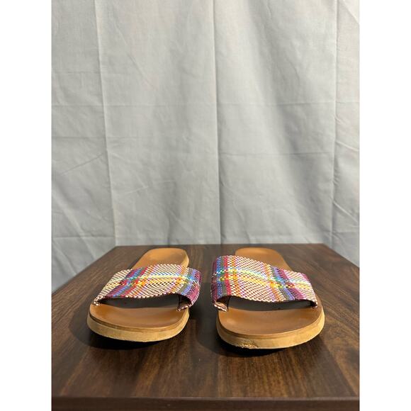 Madewell Sandals Womens 8 Colorful Maddie Slide Flat Casual Woven Rainbow Plaid - Picture 3 of 6